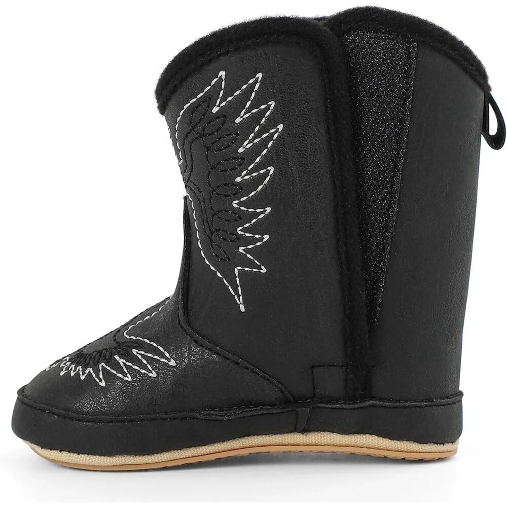 Infant Toddler Black Embroidered Faux Leather Western Rubber Sole Tassel Booties